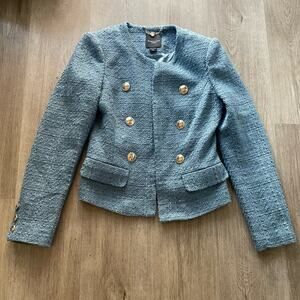 marciano kitty blue tweed jacket blazer coat gold button detail size 4